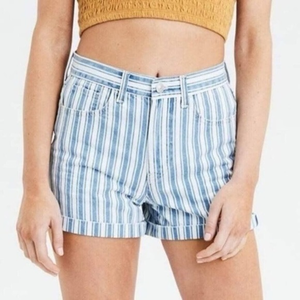 NWT American Eagle High Waisted White‎ Blue Striped Mom Shorts 4